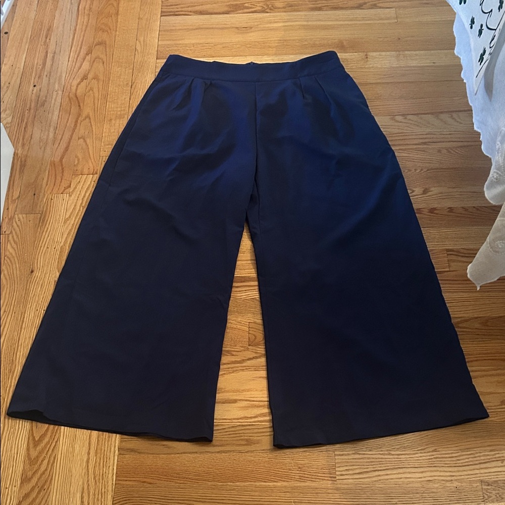Wide-Leg Navy Culotte Pants